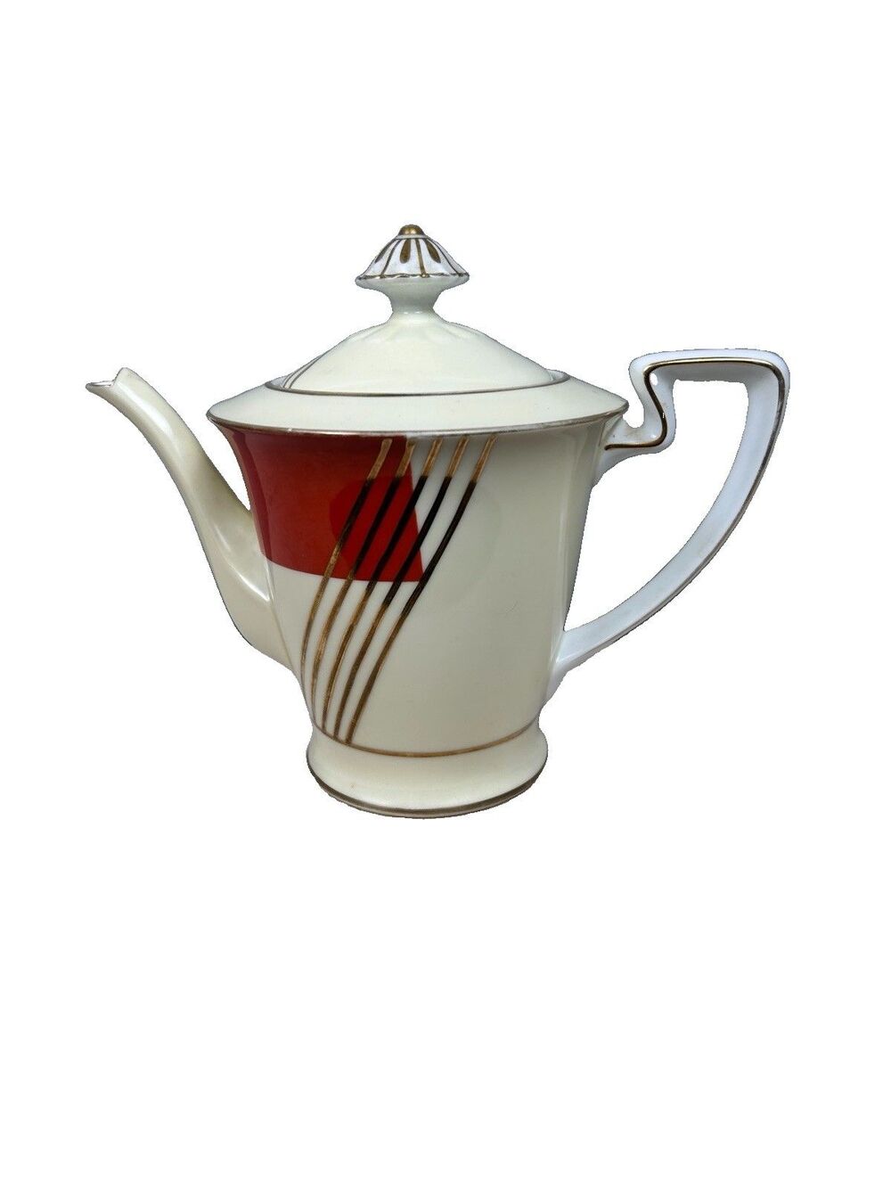 Vintage 1930s Noritake Teapot Art Deco Orange & Gold Nippon Toki Kaisha RC Japan